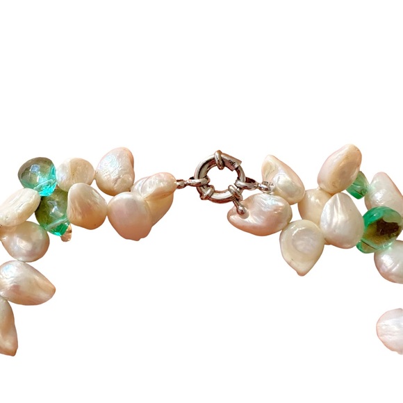 Vintage Mother Of Pearl Shell & Sea Glass Stone Two Strand Statement Necklace - Picture 2 of 4